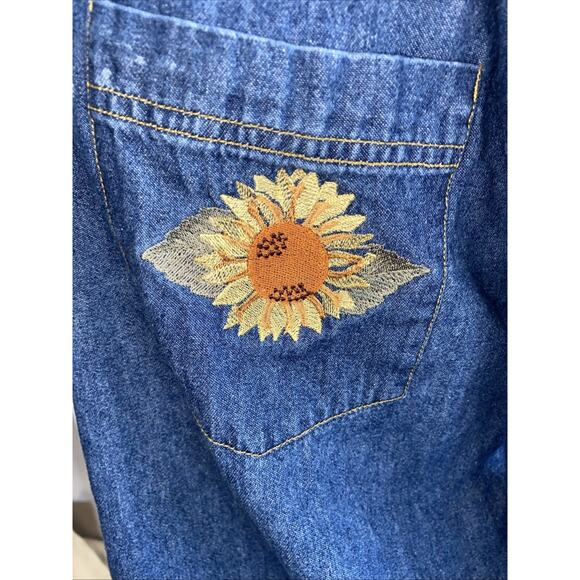 AJ Brandon Vtg Denim Button Down Fall Embroidered Shirt Large Sunflower 90s - Picture 3 of 7